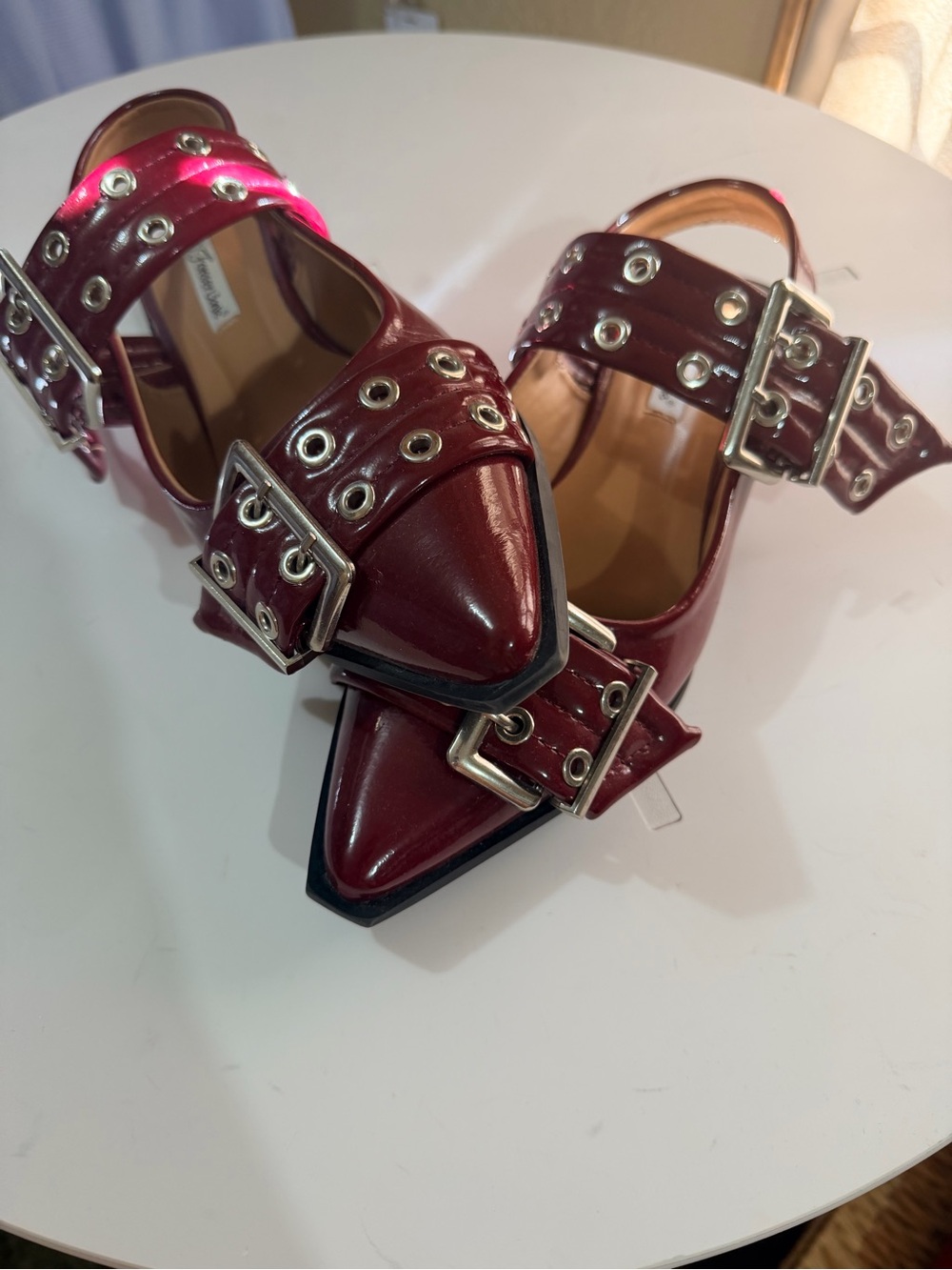 Forever 21 Burgundy Pointed Buckle Mules